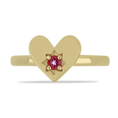 NATURAL PINK TOPAZ HEART RING IN GOLD PLATED 925 SILVER – STARBURST DESIGN